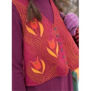 NWT Gudrun Sjoden Kantha Quilted Red Vest Plus Size XXL Tulip Flower 100% Cotton